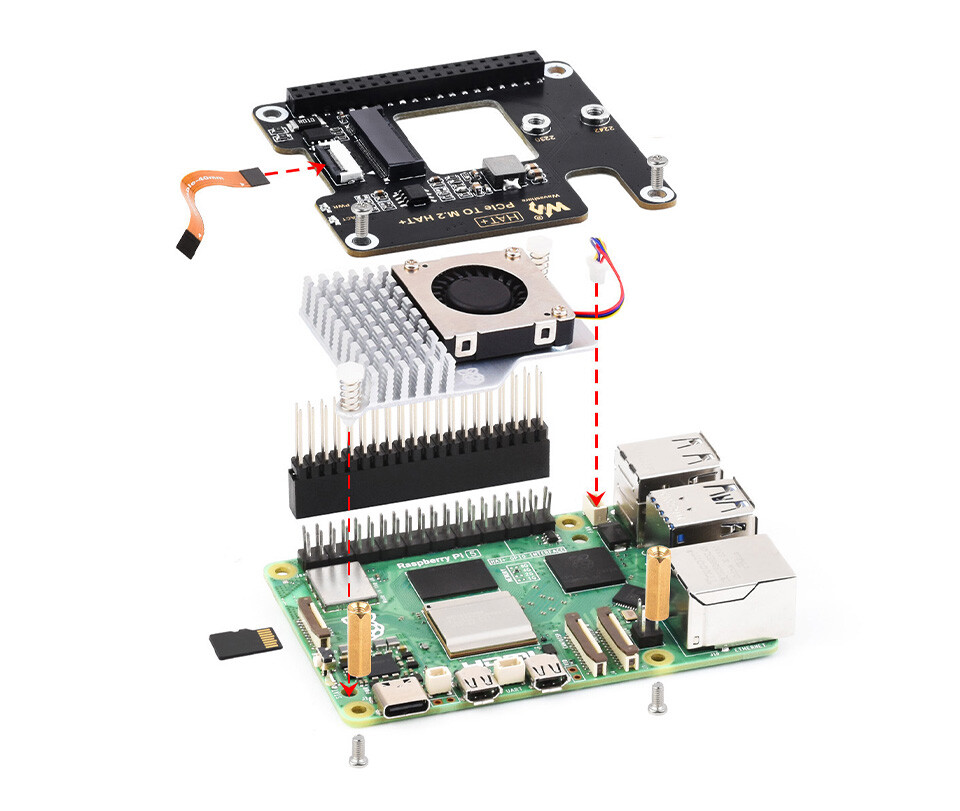 WaveShare PCIe zu M.2 Adapter für Raspberry Pi 5 Understøtter NVMe-protokol SSD