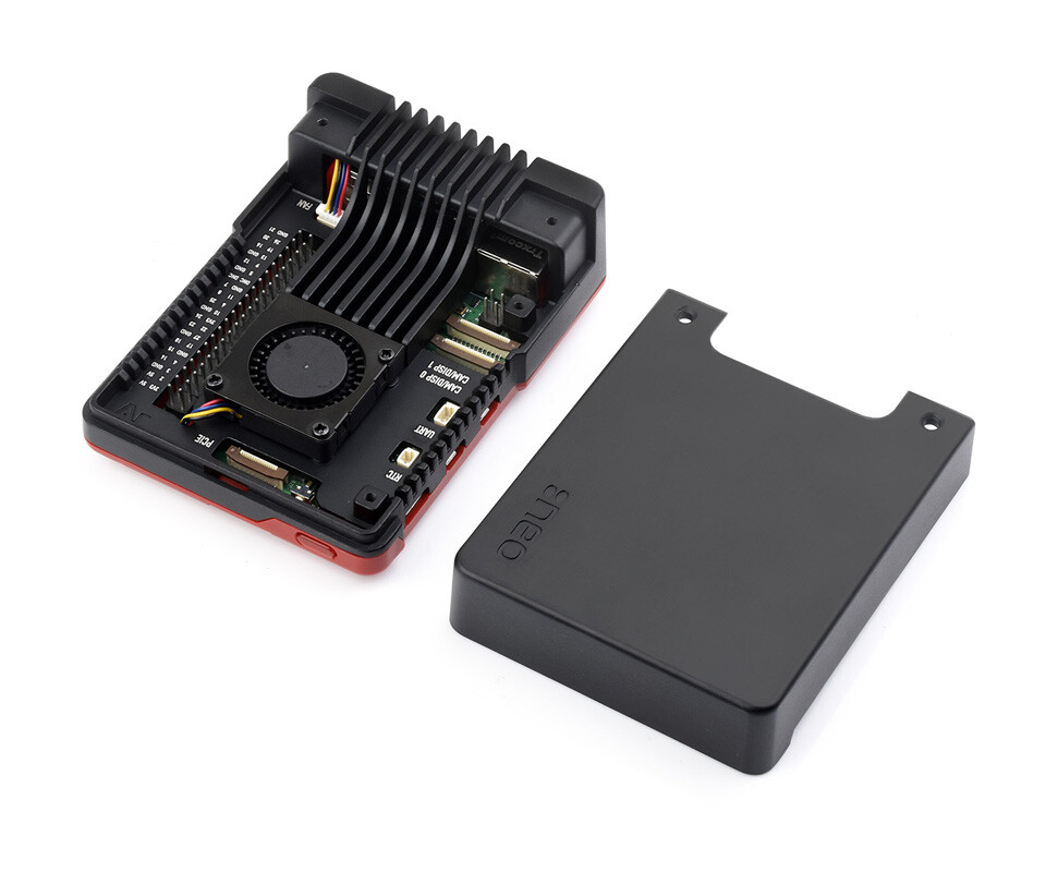 Argon NEO Aluminiumlegeringskabinet Sort/Rød til Raspberry Pi 5 med køleventilator