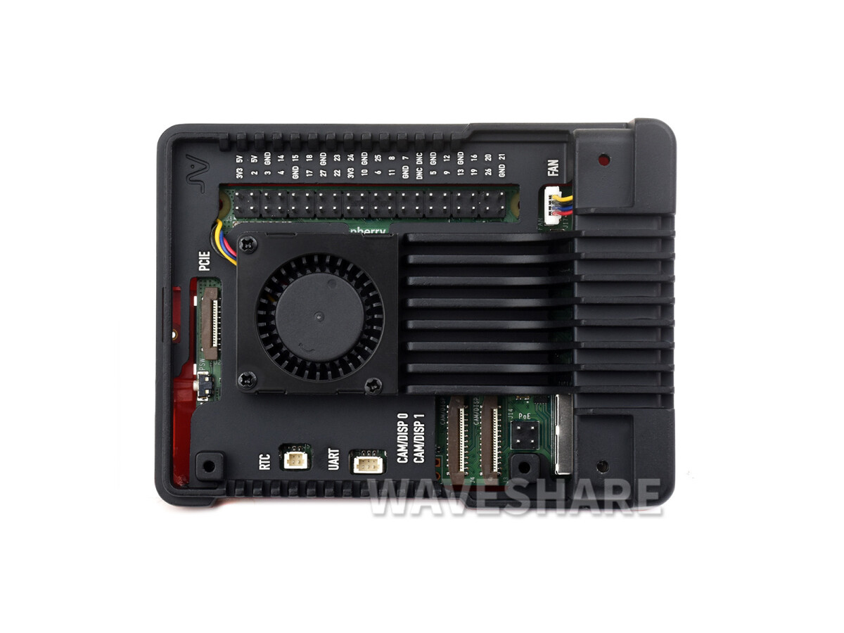 Argon NEO Aluminiumlegeringskabinet Sort/Rød til Raspberry Pi 5 med køleventilator