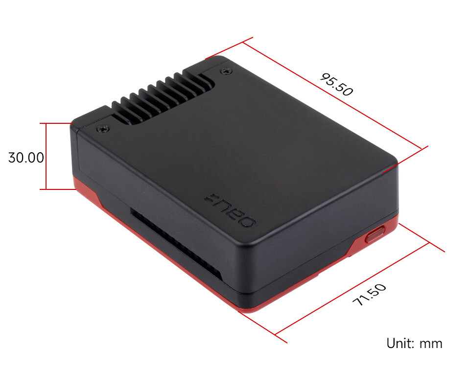 Argon NEO Aluminiumlegeringskabinet Sort/Rød til Raspberry Pi 5 med køleventilator