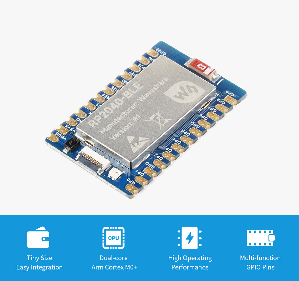 WaveShare RP2040-BLE Udviklingskort understøtter Bluetooth 5.1 Dual Mode