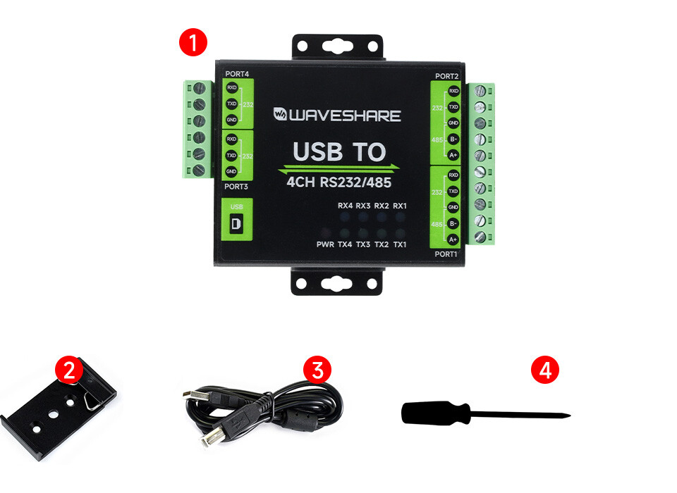 WaveShare Industrielt isoleret USB til RS232/485 converter (FT4232HL)