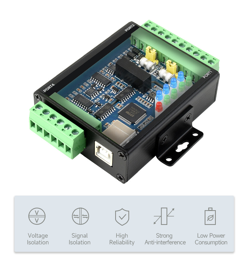 WaveShare Industrielt isoleret USB til RS232/485 converter (FT4232HL)