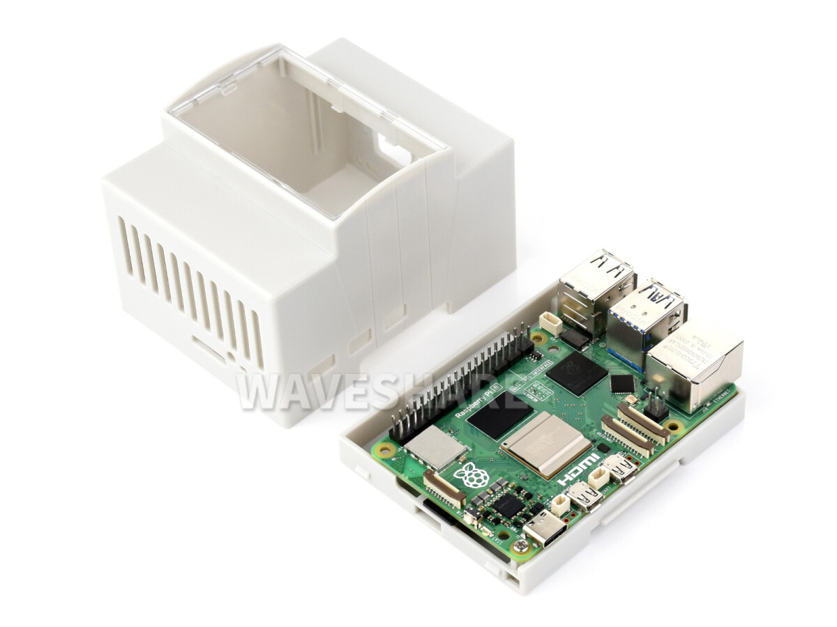 WaveShare ABS-kabinet til DIN-skinne for Raspberry Pi 5, stort indvendigt rum