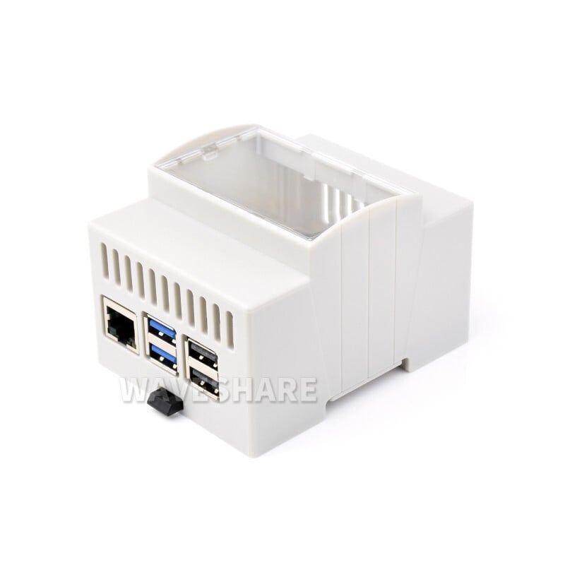 WaveShare ABS-kabinet til DIN-skinne for Raspberry Pi 5, stort indvendigt rum
