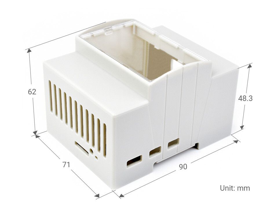 WaveShare ABS-kabinet til DIN-skinne for Raspberry Pi 5, stort indvendigt rum