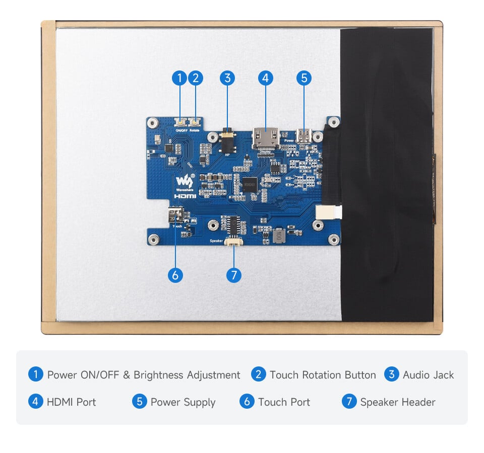 WaveShare 9,7 Zoll Kapazitiver Touch Display 768x1024 IPS Panel HDMI Verstærket Glaspanel 10-Punkt Touch