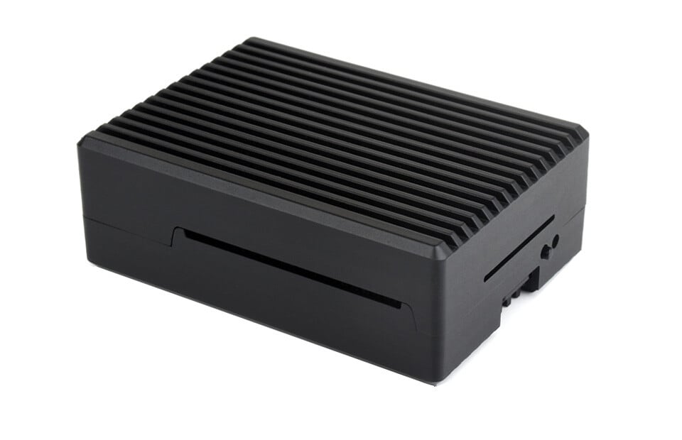 WaveShare Aluminium Stripe Groovet Kabinet til Raspberry Pi 5 med køleventilator og varmeafgivningspiller