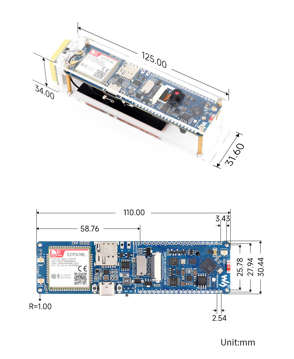 WaveShare ESP32-S3 SIM7670G 4G Udviklingskort Understøttelse LTE Cat-1 / WiFi / Bluetooth / GNSS Positionering