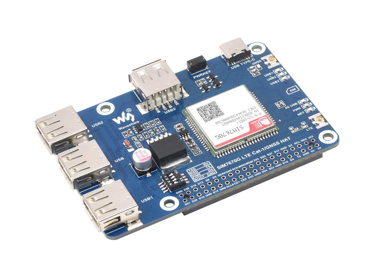 WaveShare Cat-1/GNSS HAT til Raspberry Pi (SIM7670G) Global multi-bånd LTE 4G Cat-1