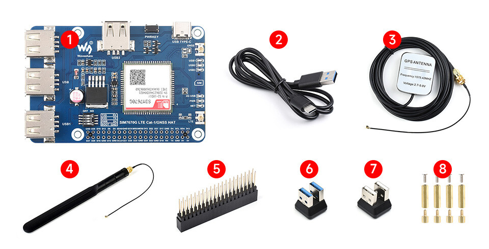 WaveShare Cat-1/GNSS HAT til Raspberry Pi (SIM7670G) Global multi-bånd LTE 4G Cat-1