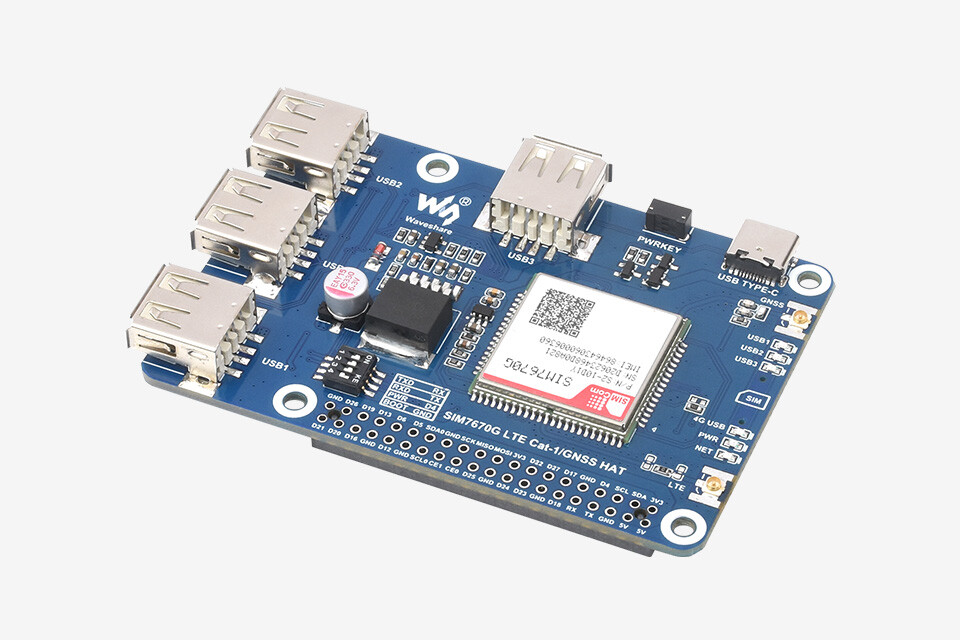 WaveShare Cat-1/GNSS HAT til Raspberry Pi (SIM7670G) Global multi-bånd LTE 4G Cat-1