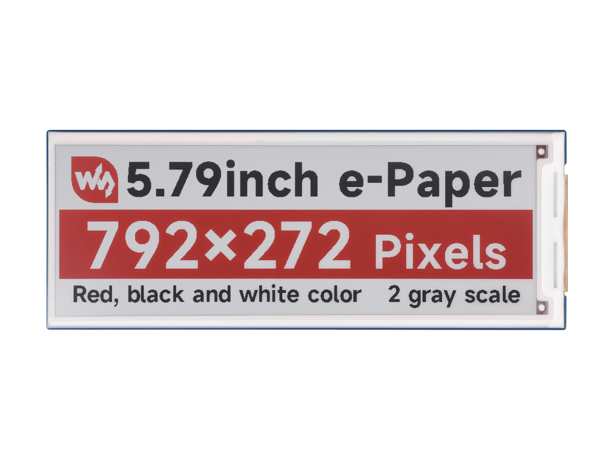 WaveShare 5,79 Zoll E-Paper Modul (B) 792x272 E-Ink Display Rød/Sort/Hvid SPI