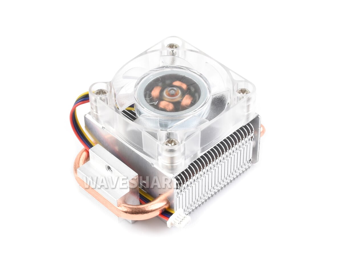WaveShare ICE Tower CPU Køleventilator til Raspberry Pi 5, U-formet kobberrør med farverige RGB LED