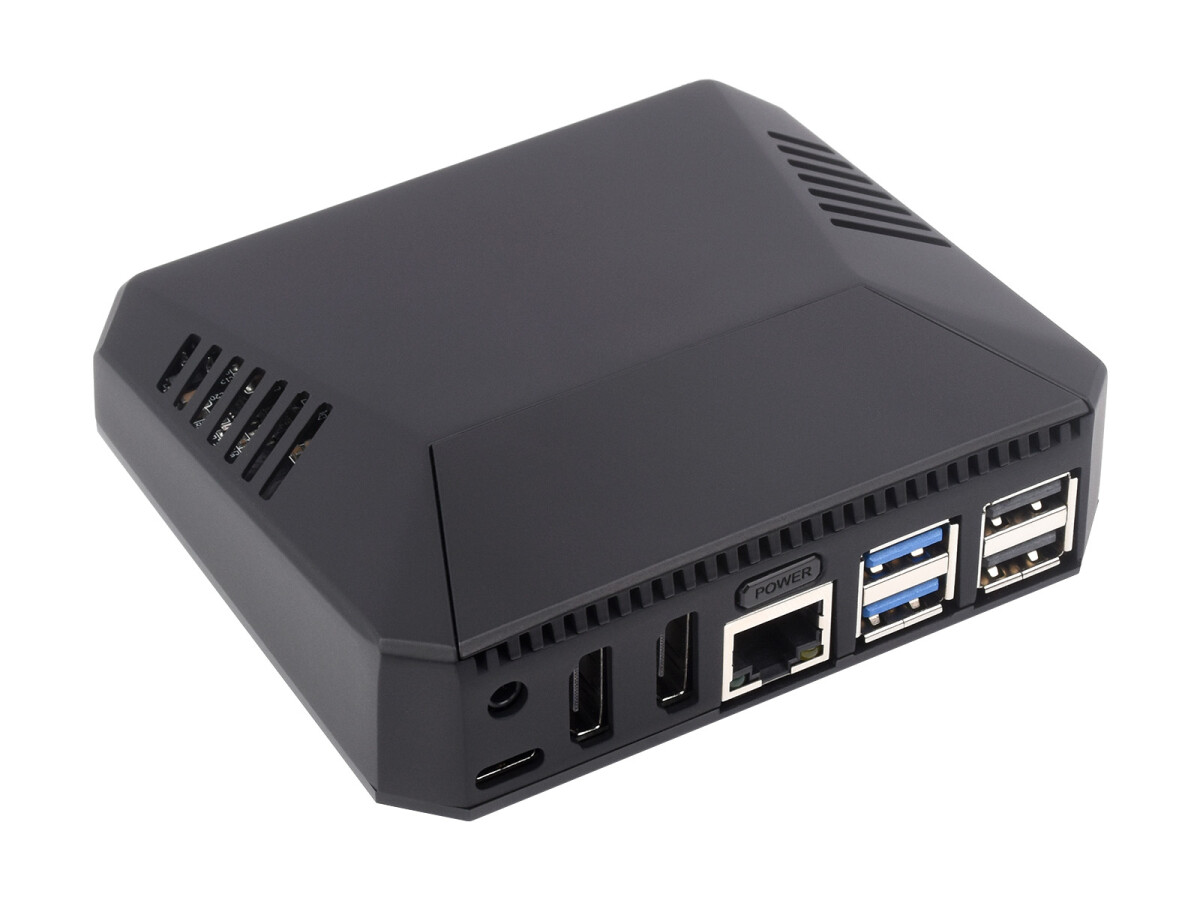 WaveShare Aluminiumkasse i messinglegering til Raspberry Pi 5, standardversion.