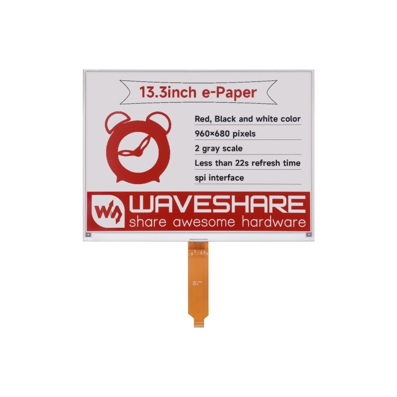 WaveShare 13,3 Zoll e-Papirdisplay (B) 960x680 Rød Sort Hvid SPI Delvis Opdatering