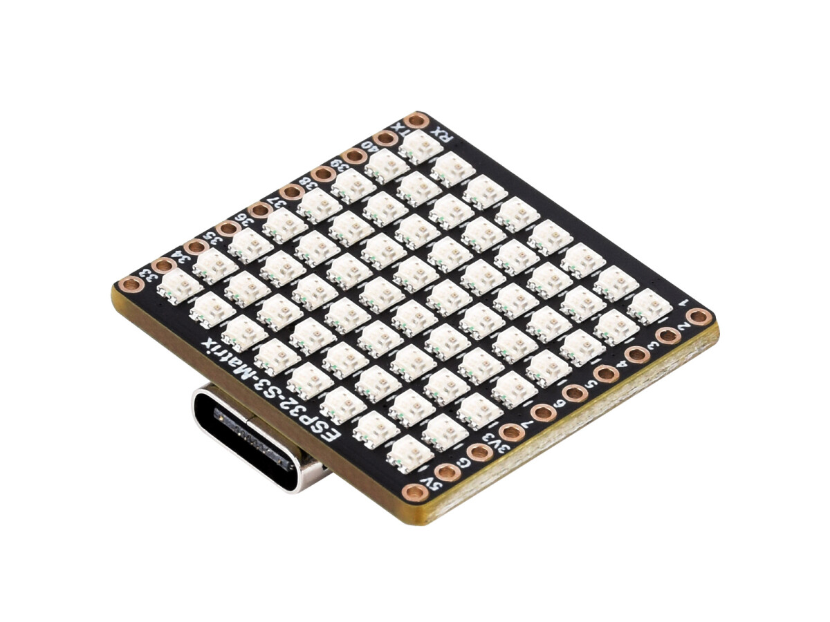 WaveShare ESP32-S3 Udviklingskort, 8x8 RGB LED Matrix og QMI8658C Attitude Sensor