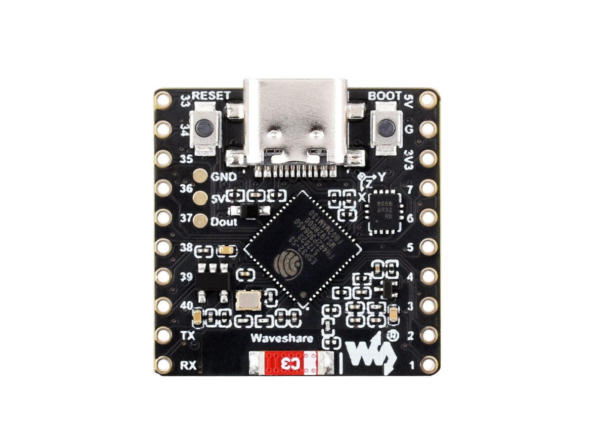 WaveShare ESP32-S3 Udviklingskort, 8x8 RGB LED Matrix og QMI8658C Attitude Sensor