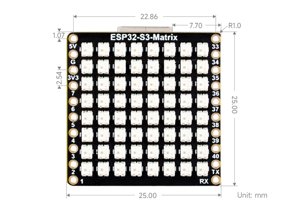WaveShare ESP32-S3 Udviklingskort, 8x8 RGB LED Matrix og QMI8658C Attitude Sensor