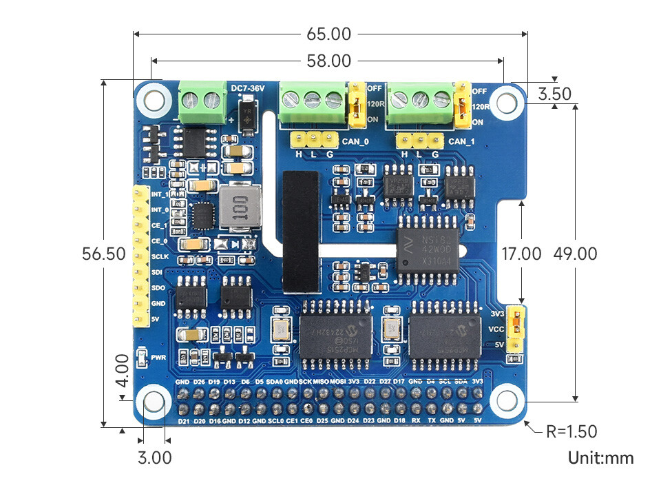 WaveShare 2CH Isoleret CAN Bus Udvidelses-HAT til Raspberry Pi