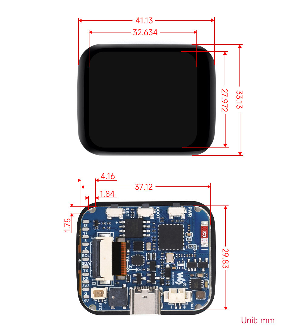WaveShare ESP32-S3 1,69 Zoll Touch Display Udviklingskort 240x280 Mikro LCD Accelerometer Gyroskop