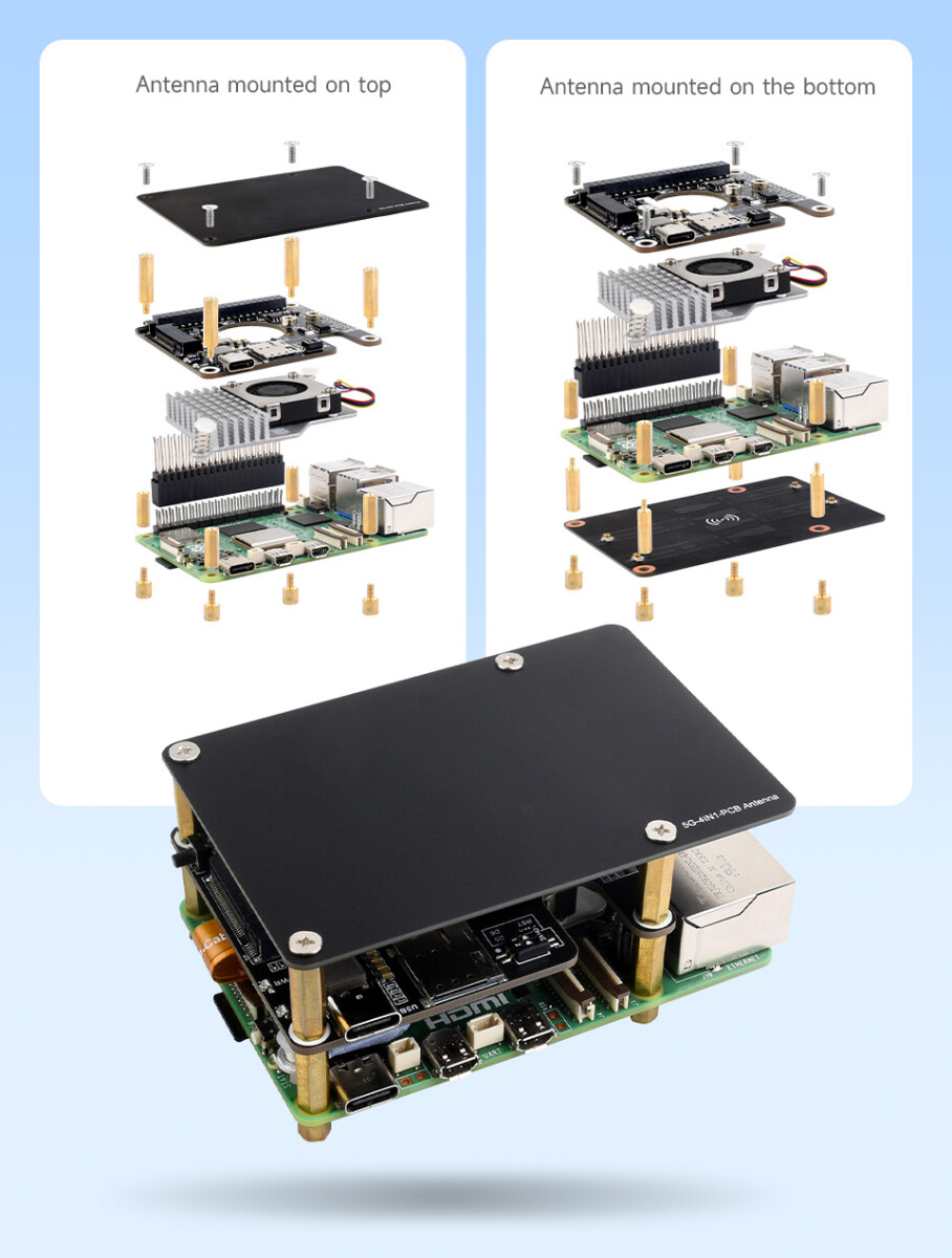 Waveshare PCIe til 5G/4G/3G HAT til Raspberry Pi 5 – med SIM8262E-M2 modul