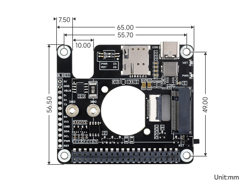Waveshare PCIe til 5G/4G/3G HAT til Raspberry Pi 5 – med SIM8262E-M2 modul