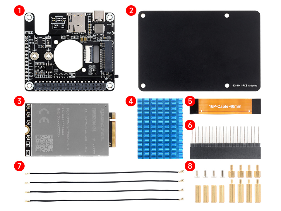 Waveshare PCIe til 5G/4G/3G HAT til Raspberry Pi 5 – med SIM8262E-M2 modul
