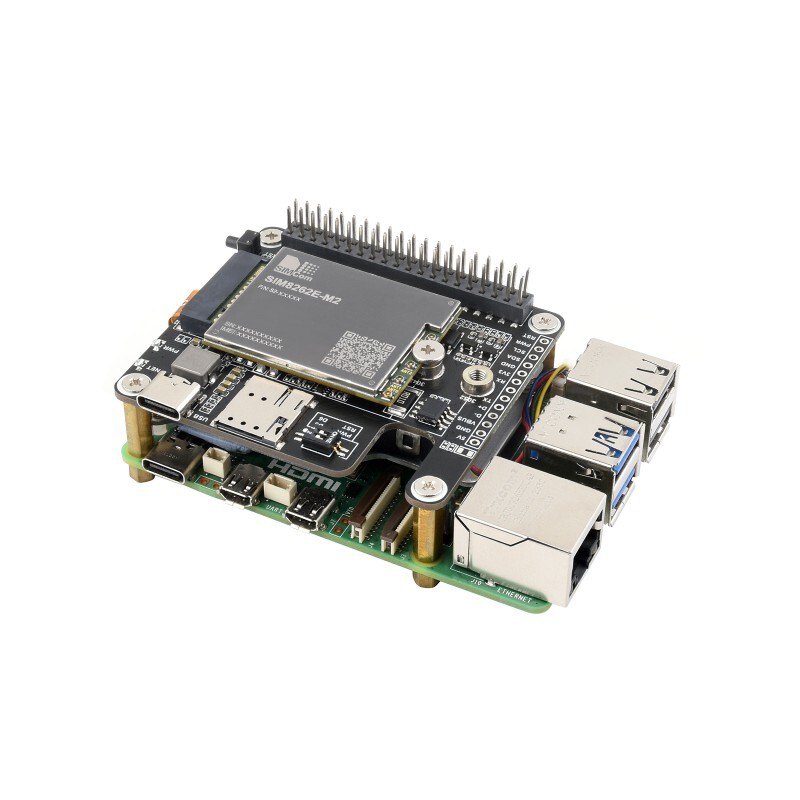 Waveshare PCIe til 5G/4G/3G HAT til Raspberry Pi 5 – med SIM8262E-M2 modul