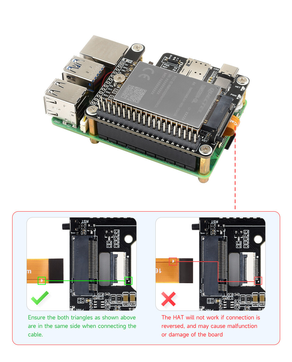 Waveshare PCIe til 5G/4G/3G HAT til Raspberry Pi 5 – med SIM8262E-M2 modul