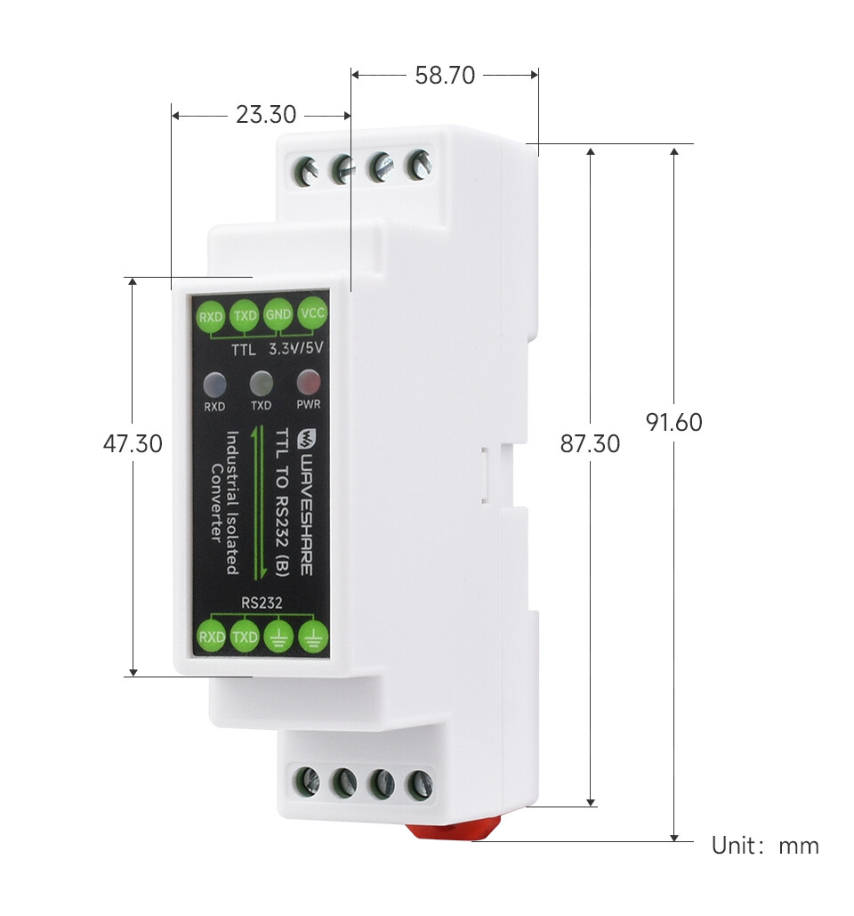 WaveShare Skinnemontér TTL til RS232 Galvanisk Isoleret Konverter Fuld-Duplex Kommunikation Lynsikker Anti-Surge