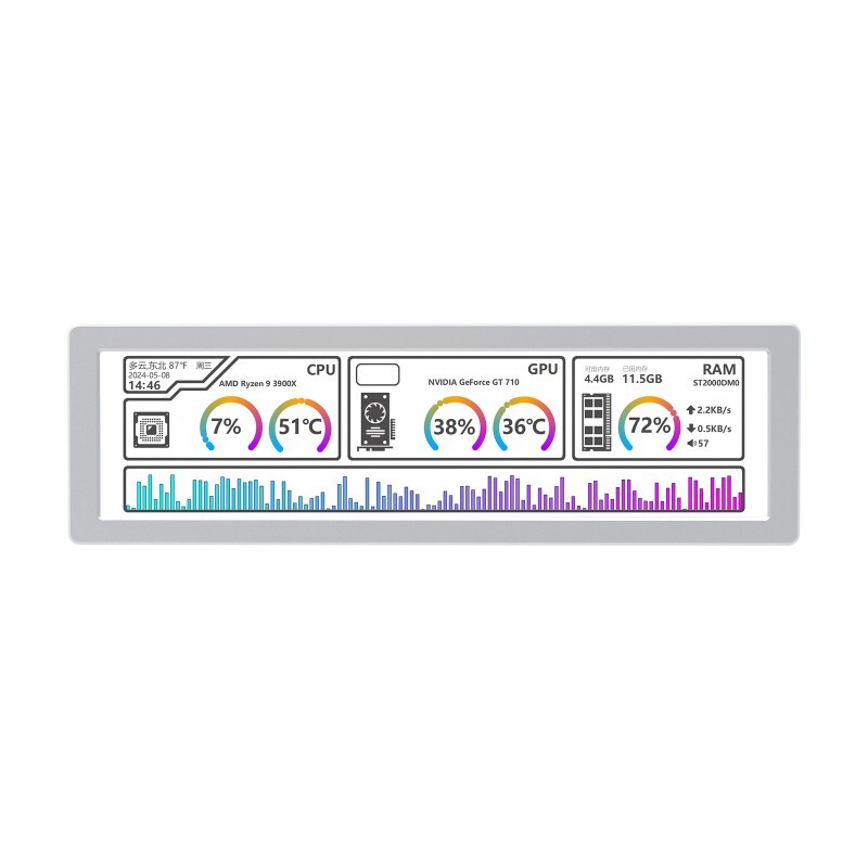 WaveShare 8,8 Zoll USB Monitor AIO LCD-skærm 1920x480 Sølv CNC Metal Kabinet IPS Type-C