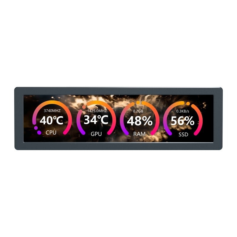 WaveShare 8,8 Zoll USB Monitor AIO LCD-skærm 1920x480 Grå CNC Metal Kabinet IPS Type-C