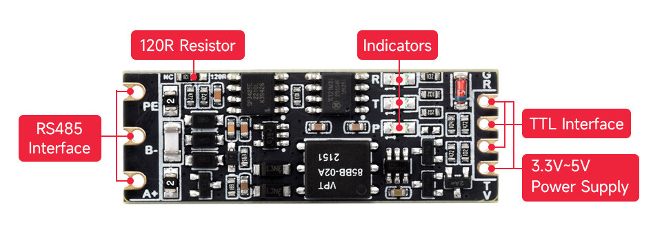 WaveShare TTL til RS485 (C) Galvanisk isoleret converter Halv-duplex kommunikation, lynsikker, overspændingsbeskyttelse