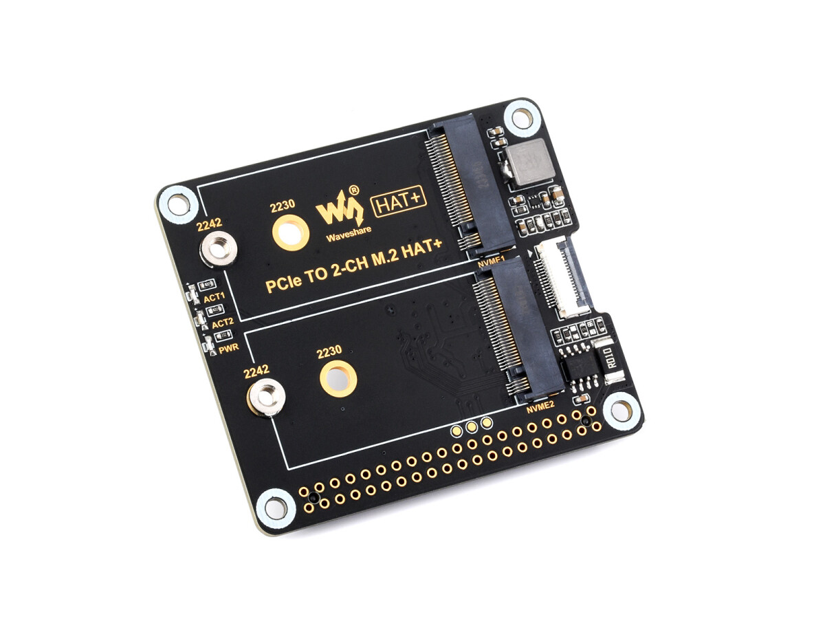 WaveShare PCIe zu 2CH M.2 Adapter für Raspberry Pi 5 (2230/2242 Größe NVMe SSD)