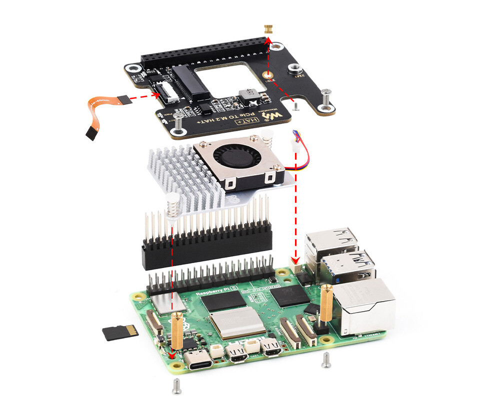 WaveShare PCIe zu M.2 Adapter Basic Kit med 256 GB SSD til Raspberry Pi 5