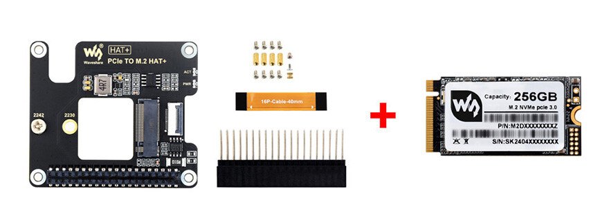 WaveShare PCIe zu M.2 Adapter Basic Kit med 256 GB SSD til Raspberry Pi 5