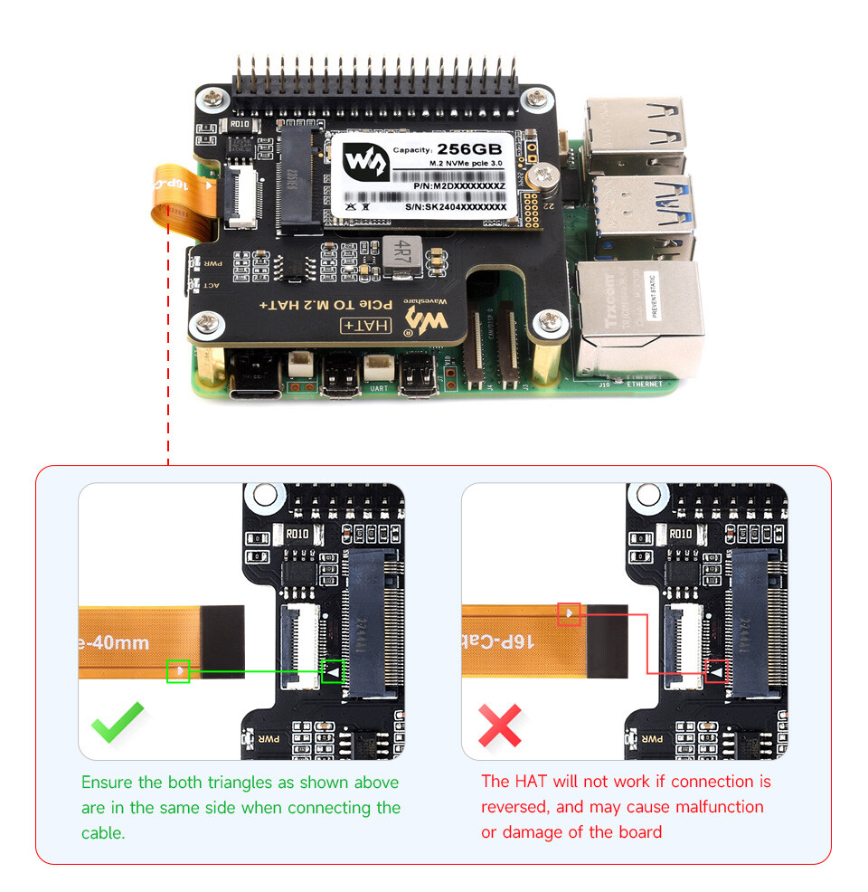 WaveShare PCIe zu M.2 Adapter Basic Kit med 256 GB SSD til Raspberry Pi 5