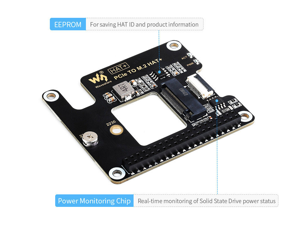 WaveShare PCIe zu M.2 Adapter Basic Kit med 256 GB SSD til Raspberry Pi 5