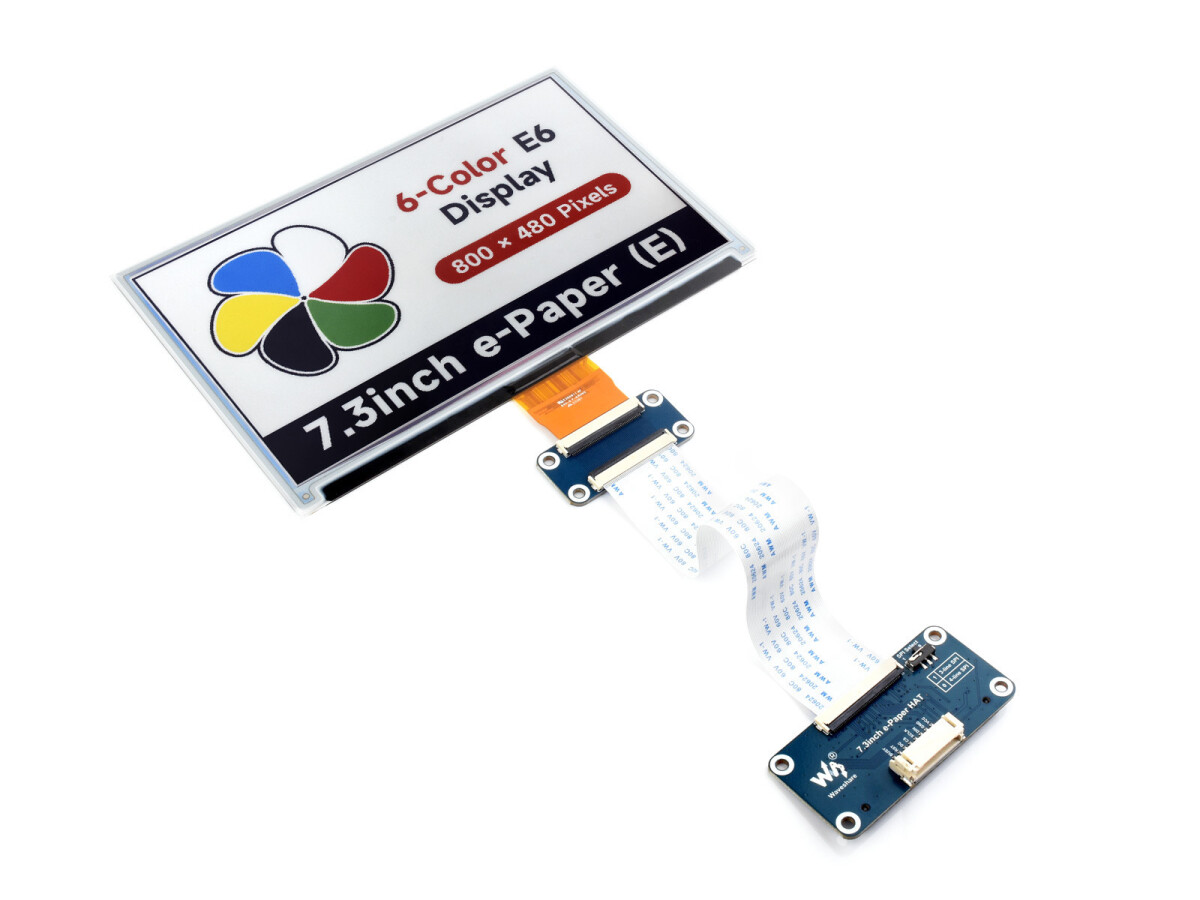 WaveShare 7,3 Zoll 6-farvet E-Paper Display 800x480 med Driver HAT SPI