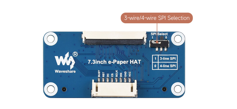 WaveShare 7,3 Zoll 6-farvet E-Paper Display 800x480 med Driver HAT SPI