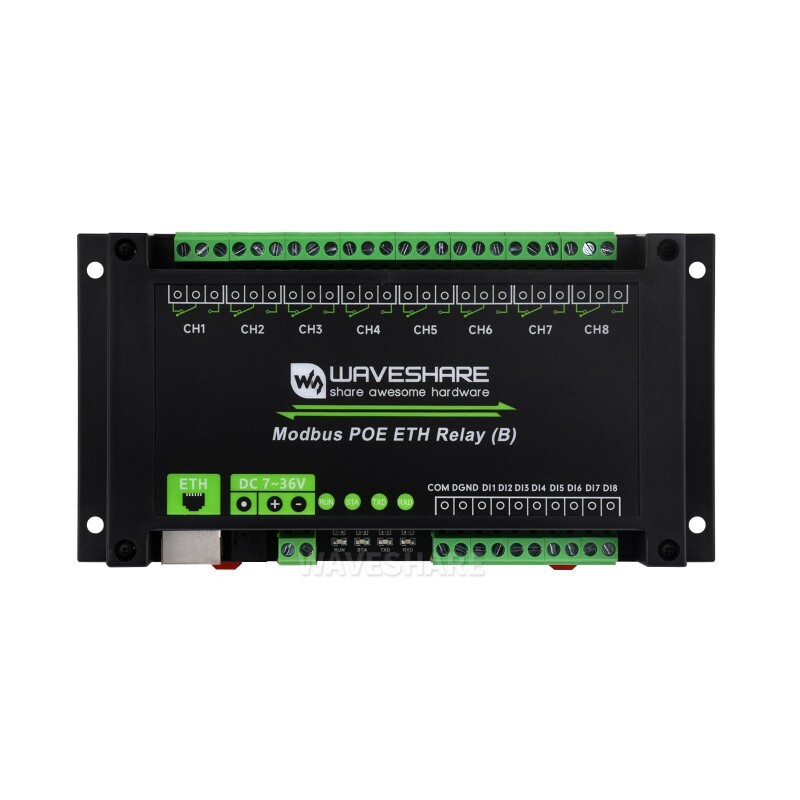 Waveshare 8-kanal Modbus POE ETH Relæmodul (B)