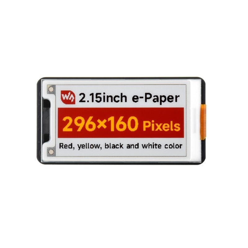 #Udsolgt Waveshare 2.15 Zoll e-Papirdisplay (G), E-Ink Display, 296x160, Rød/Gul/Sort/Hvid, SPI-interface