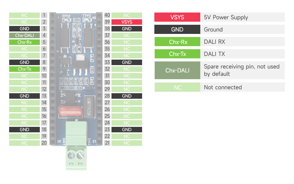 Waveshare DALI2 erweiteringsmodul til ESP32 Pico-seriebrikker, Understøtter DALI-kommunikation til kundespecifik styring af flere lysgrupper