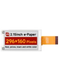 Waveshare 2.15 Zoll e-Papirdisplay (G), E-Ink display, 296x160, Rød/Gul/Sort/Hvid, SPI-interface