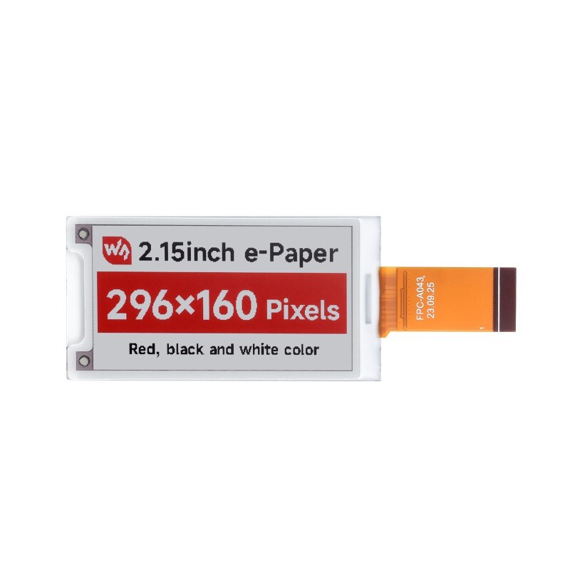 Waveshare 2.15 Zoll e-Papir (B), E-Ink Display, 296x160, Rød/Sort/Hvid, SPI-interface