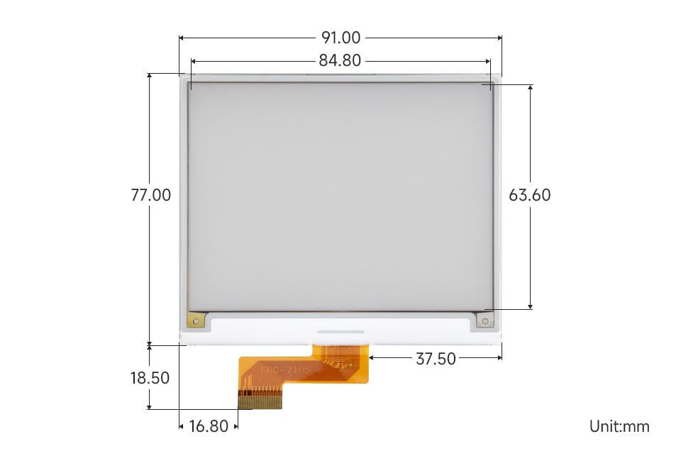 Waveshare 4.2 zoll E-Paper Display (G), 400 × 300, rød/gul/sort/hvid, SPI-interface