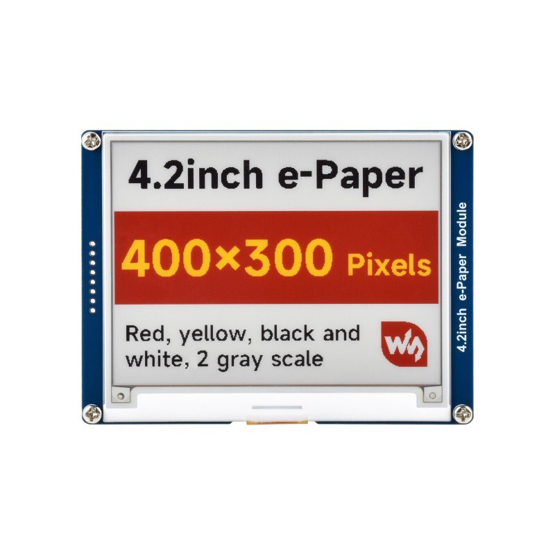 Waveshare 4,2 Zoll e-Paper Display (G), 400x300, Rød/Gul/Sort/Hvid, SPI-interface