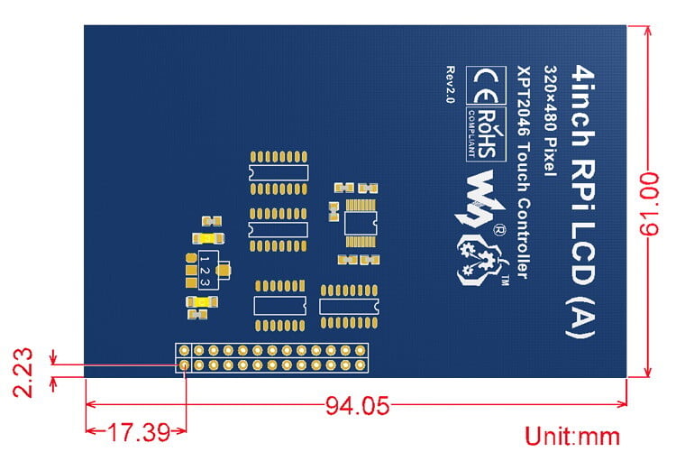 Waveshare 4-toms LCD-display 480x320 resistiv berøringsskærm til Raspberry Pi