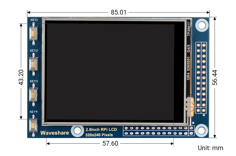 Waveshare 2,8 Zoll Raspberry Pi Display 320x240 Resistivt touchskærm TFT LCD (A)